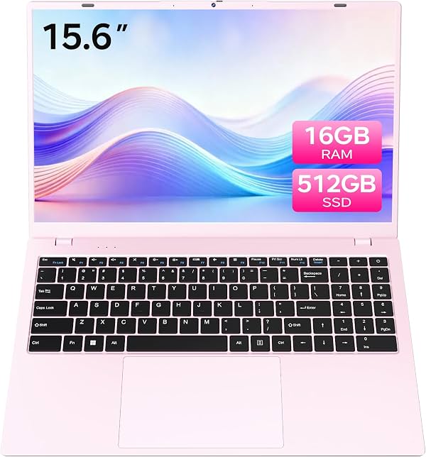 Laptop Rosa, 16GB RAM 512GB SSD con Pentium Gold 6500Y (hasta 3.4GHz), pantalla FHD IPS de 15.6 pulgadas, Type-C, USB3.2, BT5.2, WiFi5, ideal para negocios y estudiantes