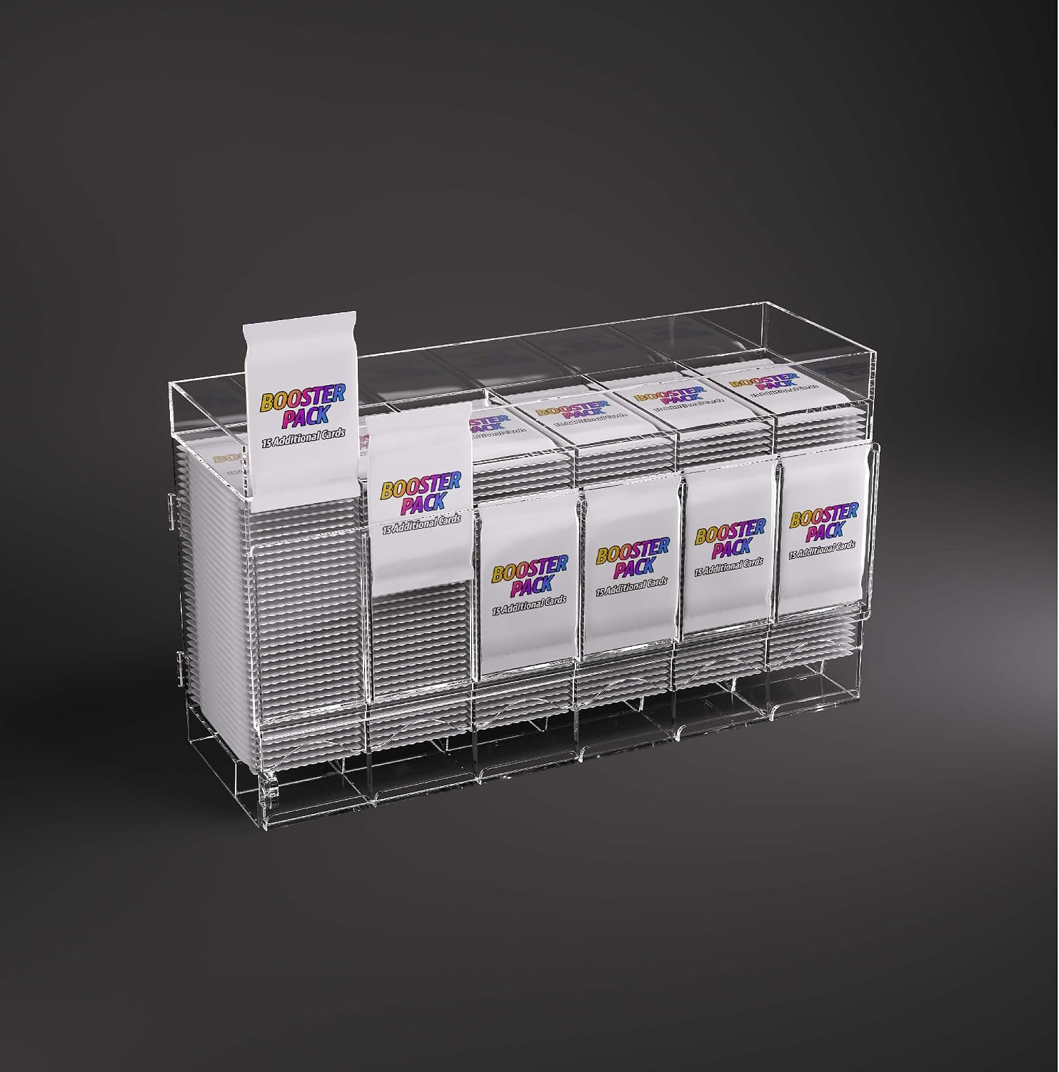 Gamegenic Booster Dispenser - Premium Extra-Clear Acrylic Display for Trading Card Booster Packs, 6 Compartments for 180 Packs with Lockable Access, Rounded Edges & Top Shelf for Deck Boxes image 3