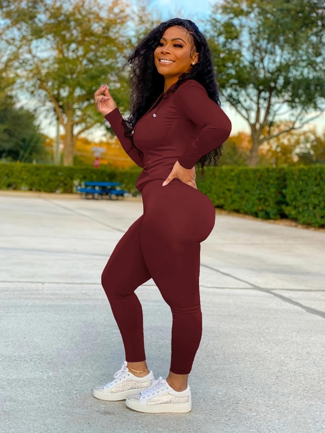 Nimsruc 2 Piece Outfits For Women Sweatsuits Sets Hooded Tracksuit Long Sleeve Pullover Jogger Sweat Pants Set - Image 2