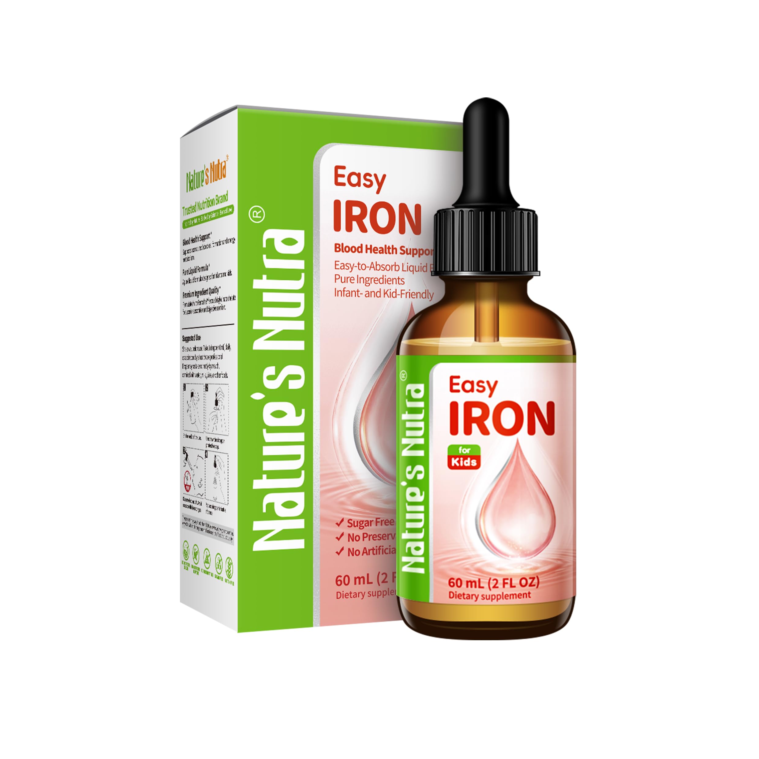 Nature's Nutra Easy Iron, Premium Liquid Iron for Baby, Infant, Kids and Children, Ferrochel, Anemia, Hemoglobin, Non-GMO, Kosher, 2 Fl. Oz (60ml)