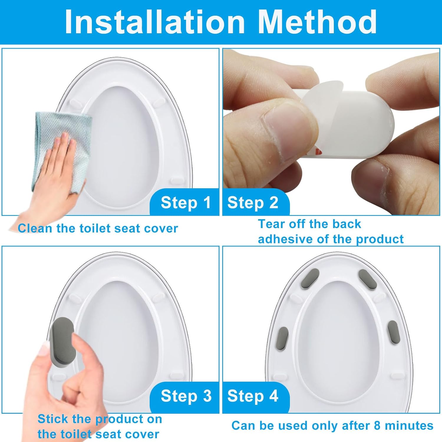 Universal Toilet Seat Bumpers for Bidet Attachments - 8 Pack TPE Spacers with Strong Adhesive, Grey Toilet Seat Risers, Easy Install Protective Pads for Stable Seating