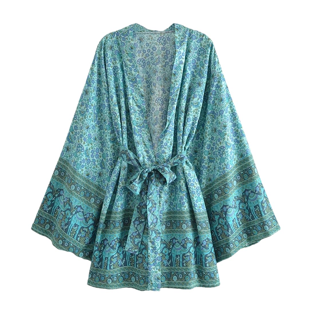 Disimlarl Kimono da spiaggia con stampa a pipistrello, da donna, con scollo a V, in rayon e cotone