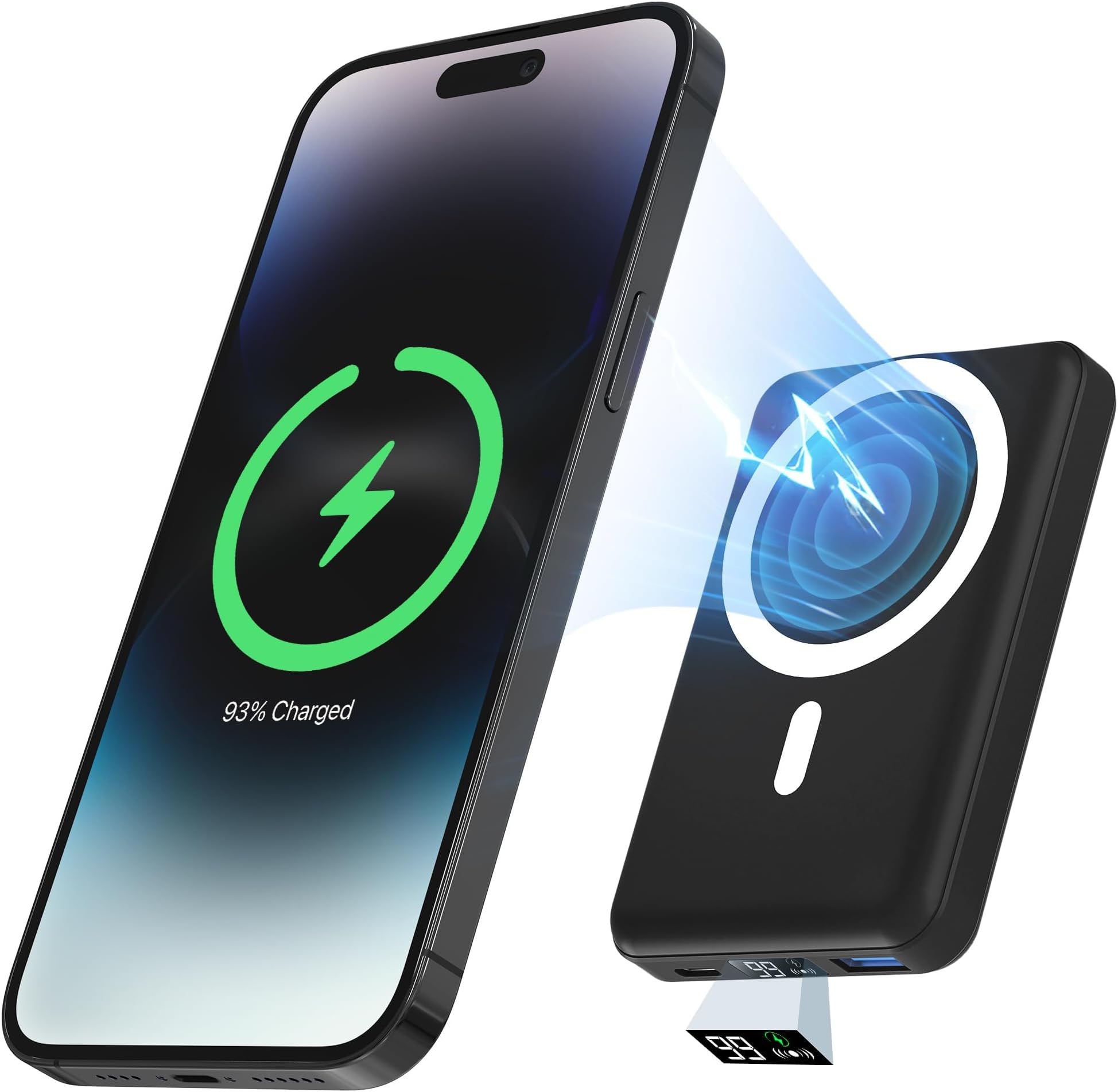 Podoru for Magsafe Power Bank, 10000mAh Wireless Power Bank, Magnetic Portable Charger with 22.5W PD Fast Charging LED Display Mag-Safe Powerbank Battery Pack for iPhone 16/15/14/13/12/Pro/Max-Black