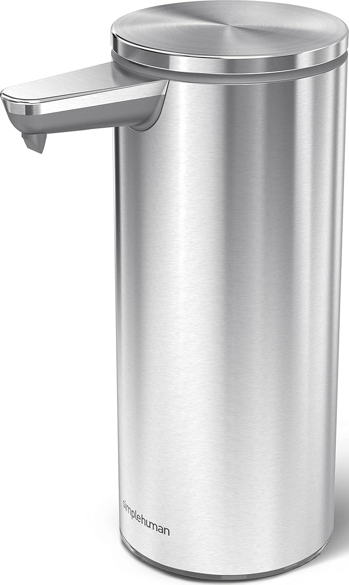 Dispensador de bomba de jabón líquido con sensor recargable sin contacto de 9 oz., acero inoxidable cepillado