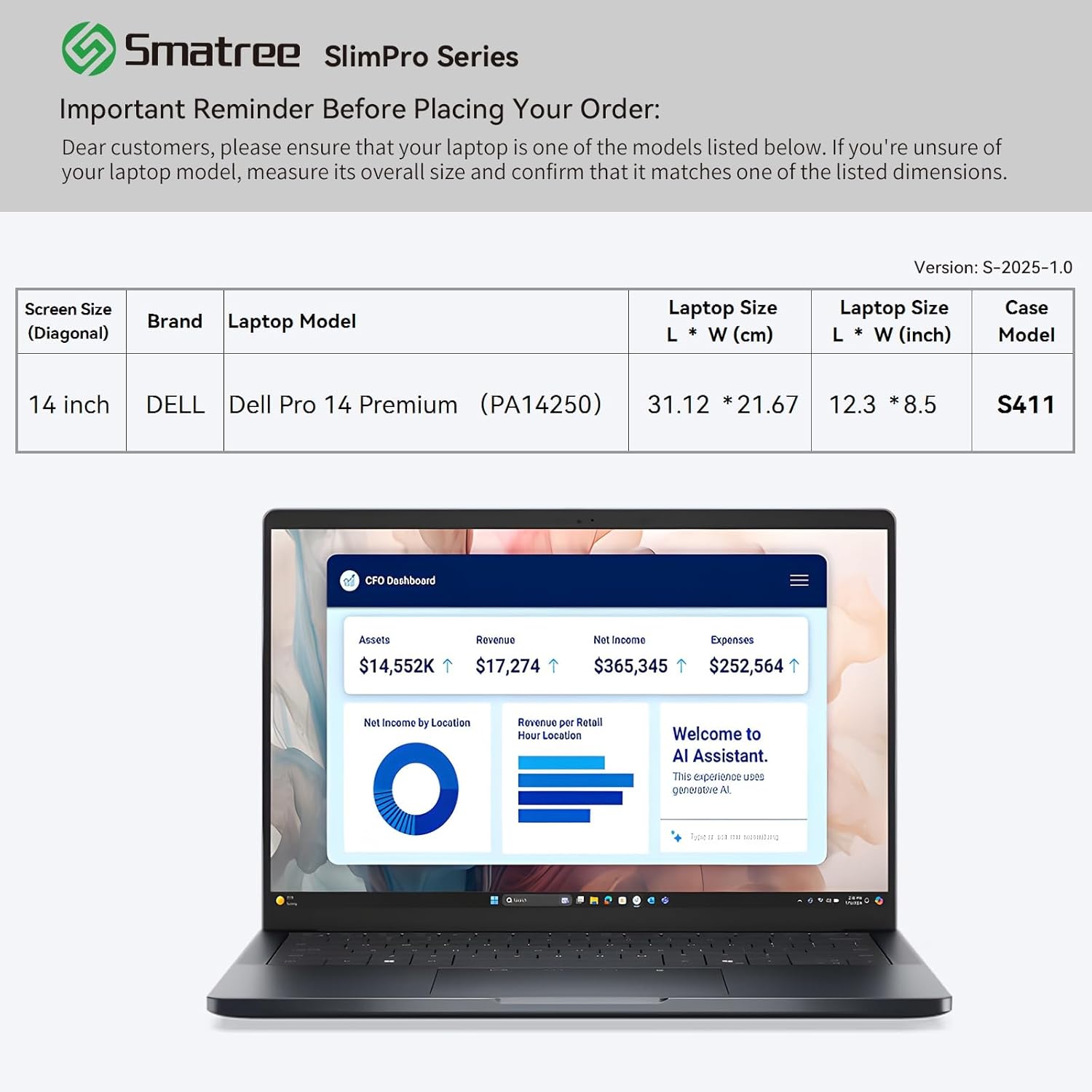 Smatree SlimPro Laptop Sleeve Case for 14 inch DELL Pro 14 Premium PA14250, DELL Laptop Case with Swift-Access Accessory Pocket, Patented Super-Corner Design (S411) - Image 2