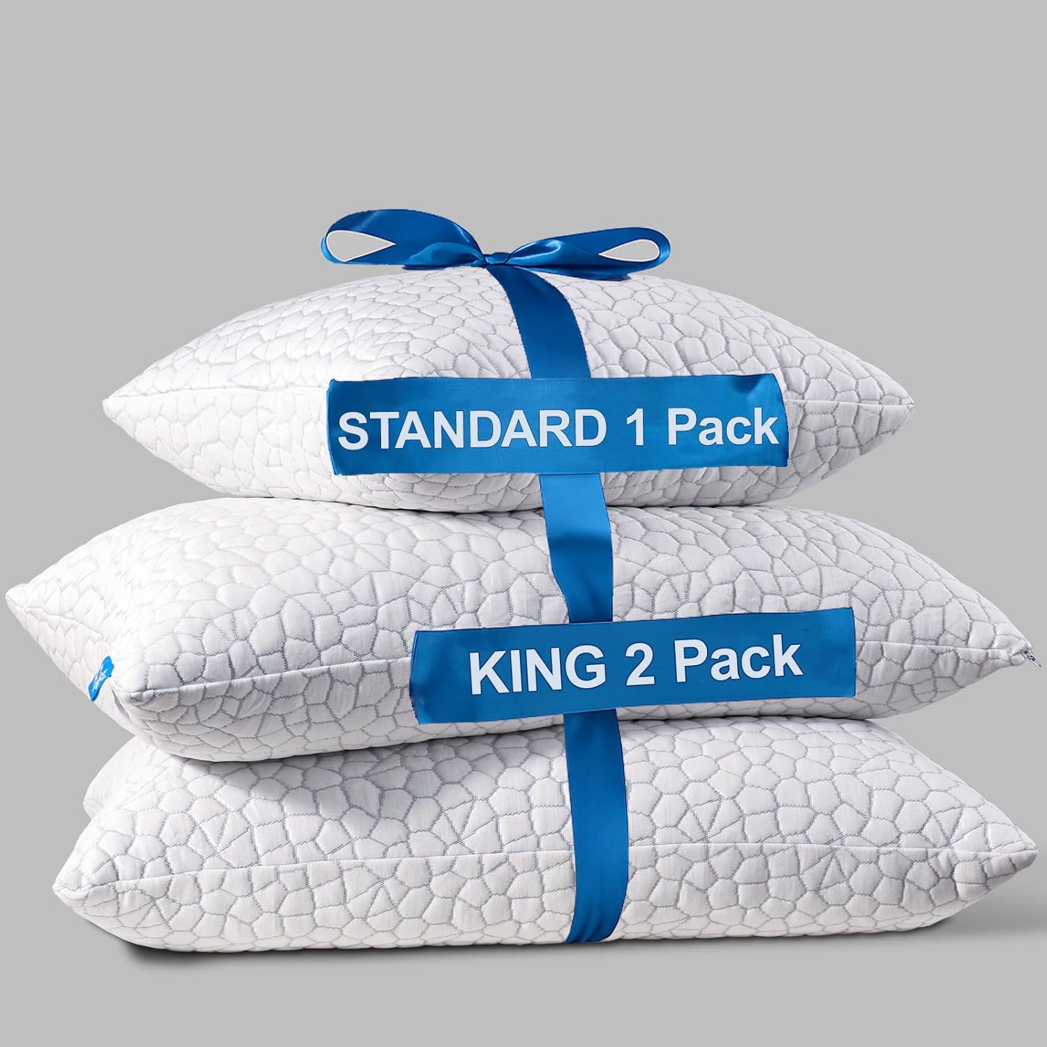 QUTOOL Cooling Pillows for Sleeping 3 Pack, Shredded Memory Foam Bed Pillows King Size Set of 2 and Standard Size Pillow 1 Pack