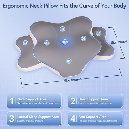 Miniatura 6 de Ergonomic Cervical Neck Pillow for Neck Pain Relief, Dual-Height Adjustable Contour Memory Foam Pillow for Sleep, Cooling Pillow for Side, Back &