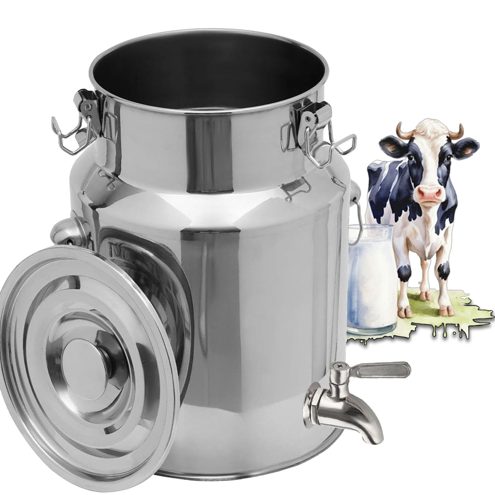 Cubo de leche de acero inoxidable con tapa de silicona y grifo, recipiente de transporte de leche de granja de 9 L, contenedor de líquido para vino de leche y más