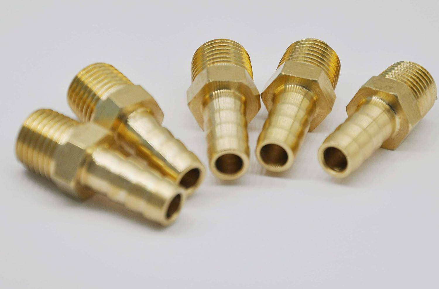 YOUHO Air Hose Fittings Brass Hose Barb Fitting, Adapter, 5/16 Barb x1/4" NPT Male Pipe(5 PCS)