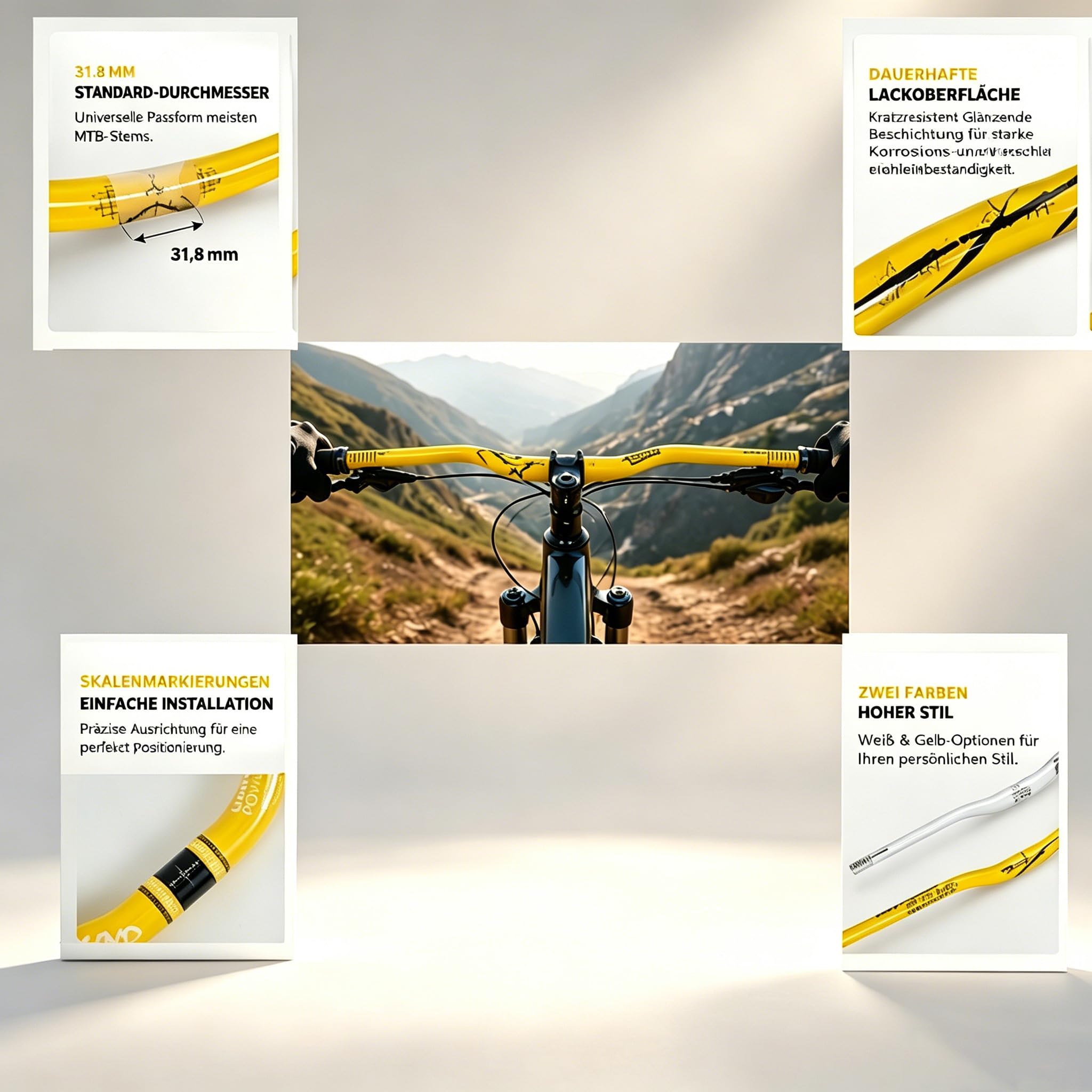 Manillar alto de 31,8 mm MTB 780 mm 35 mm Rise aluminio manillar (amarillo2