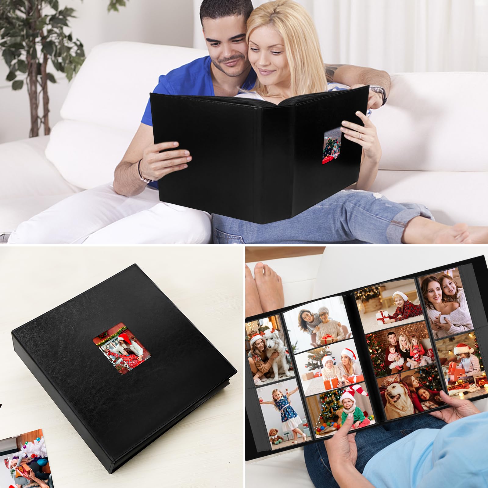 Aevdor Fotoalbum mit 1000 Taschen, extra große Kapazität, Ledereinband, Hochzeitsfotoalben, für 1000 horizontale und vertikale Fotos, säurefreie Seiten, 10 x 15 cm, Fotoalbum mit Frontfenster (schwarz