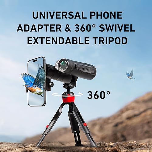 Miniatura 3 de Prismáticos HD de 10 x 42 para adultos de alta potencia con adaptador de teléfono, trípode y adaptador de trípode, binoculares impermeables IPX7 con