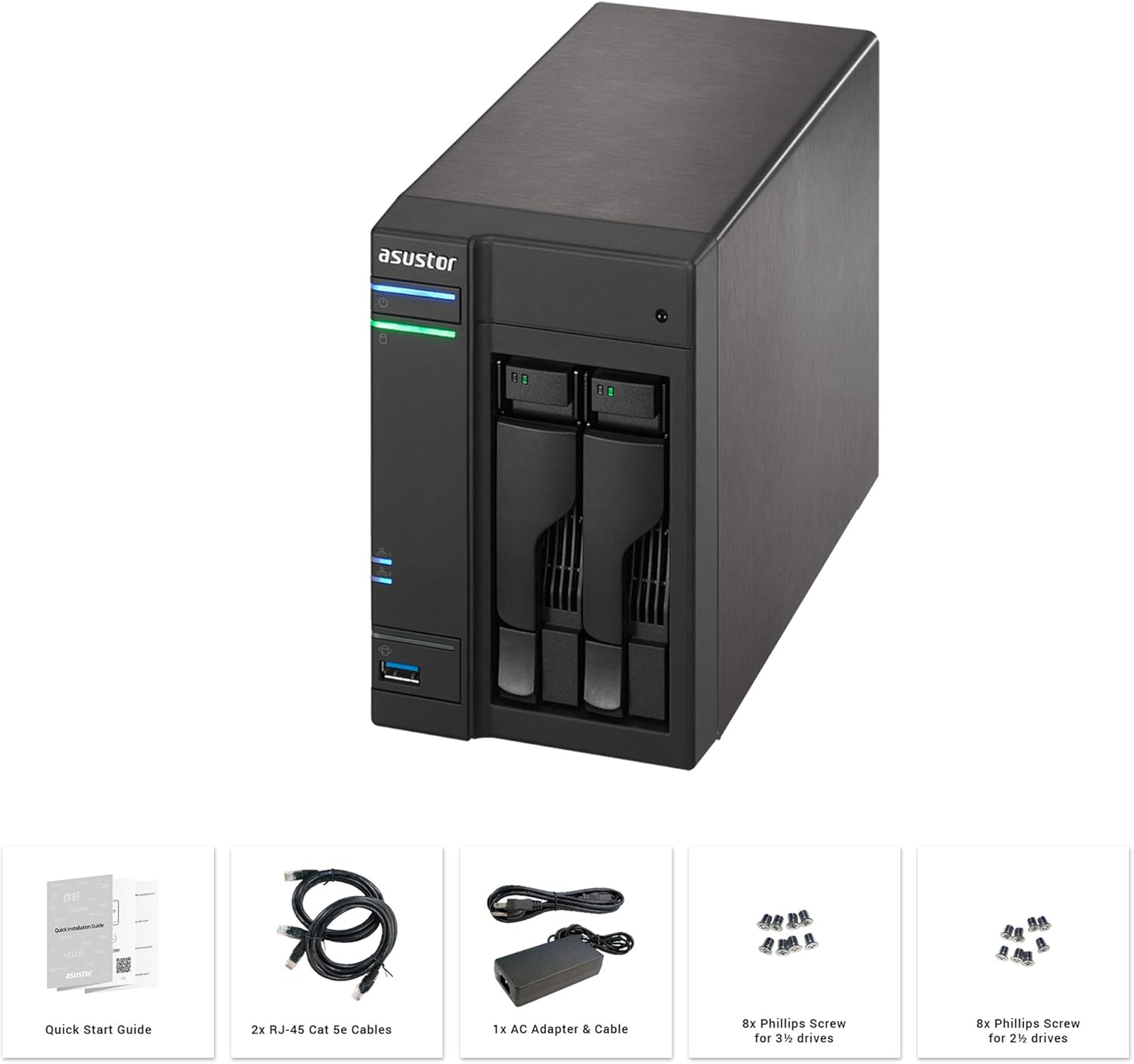 Exсluѕіvе Asustor AS6302T | Network Attached Storage + Free exFAT License | 2.0GHz Dual-Core, 2GB RAM | Home or Business Data Media Server (2 Bay Diskless NAS)