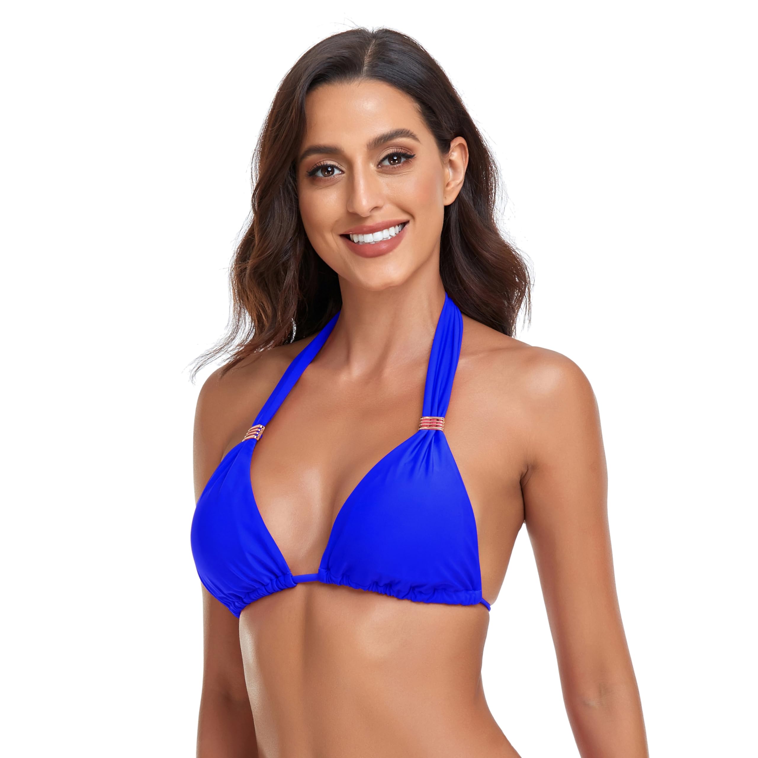 RELLECIGA Ropa de Baño para Mujer Top de Bikini Triángulo con Adornos Dorados