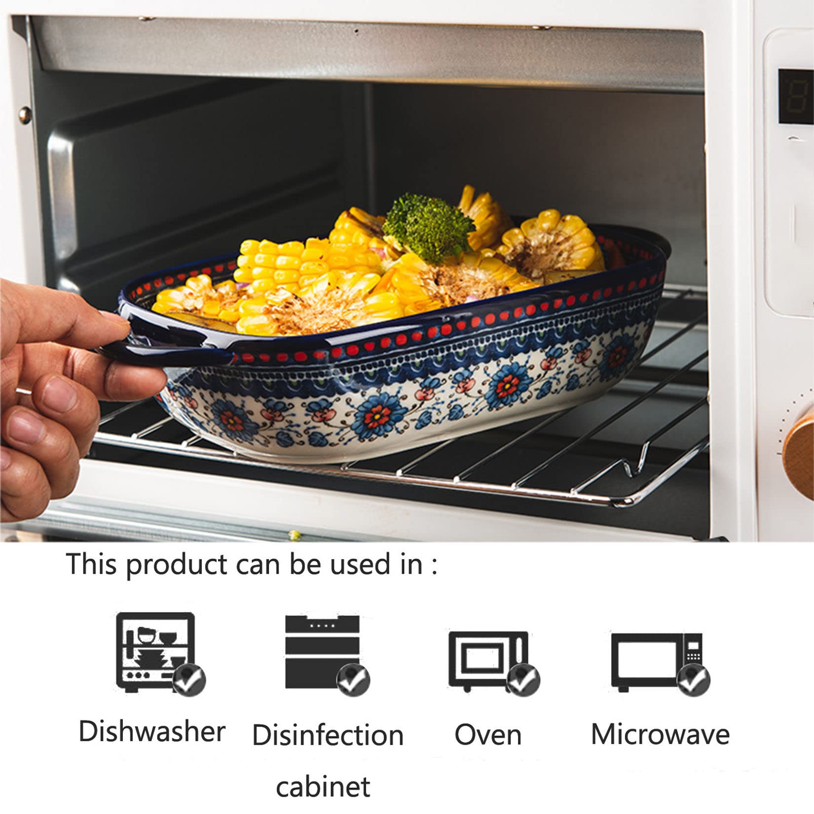 Fuente para lasaña Grande y Profunda, Fuentes para Horno, Fuentes pequeñas para Horno de 21 x 18,5 x 7 cm, Fuente de Horno de cerámica de 950 ml, Bandeja para Horno Redon(Blue Sorrel-950ml)