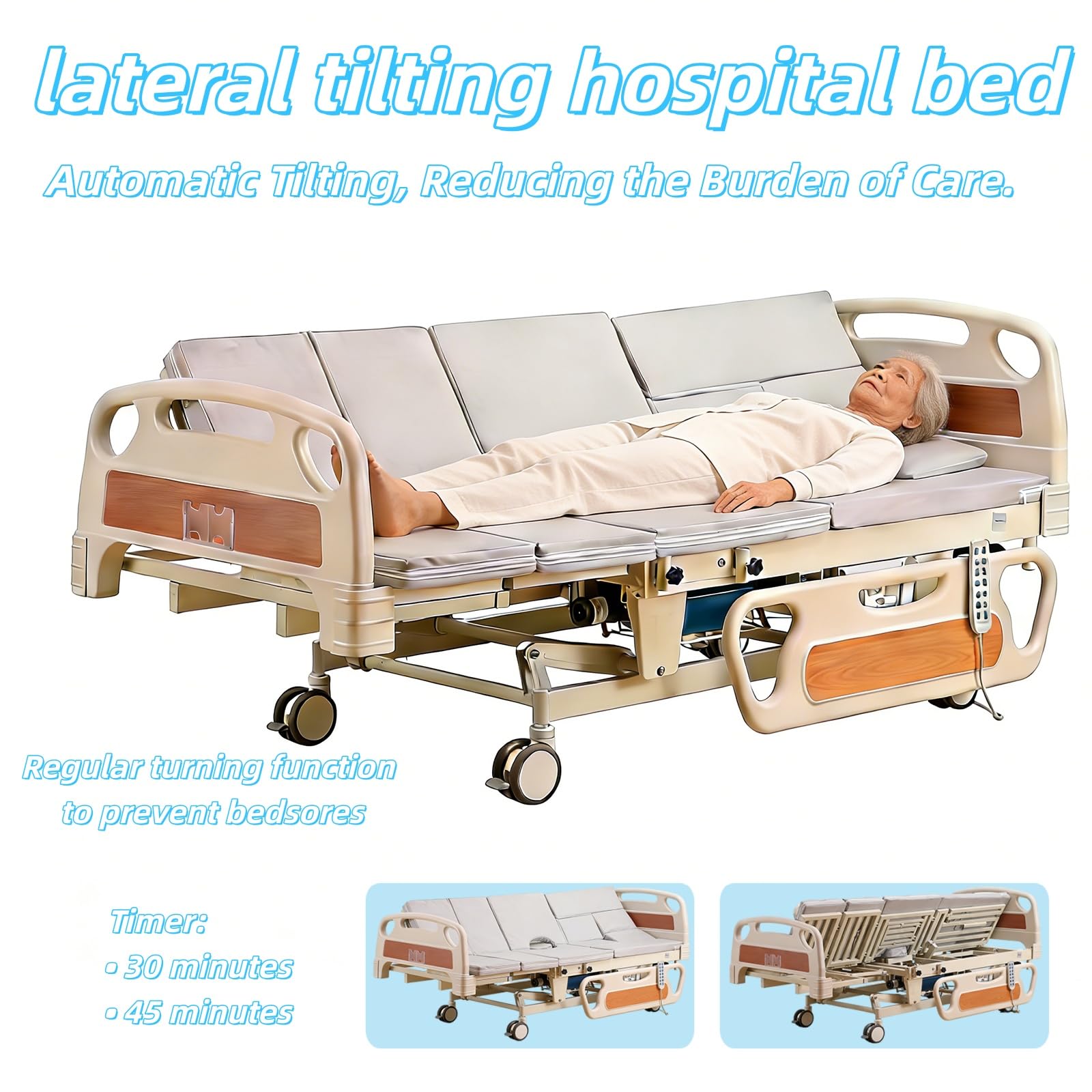 Letto ospedaliero elettrico a 10 funzioni per uso domestico con inclinazione laterale, letto medico con 5 regolazioni, altezza regolabile da 18,5 a 29,13 pollici, materasso impermeabile