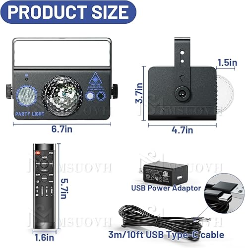 Miniatura 10 de Luces de fiesta, luz de discoteca, luz estroboscópica activada por sonido e iluminación de DJ con control remoto, luces rave para fiestas