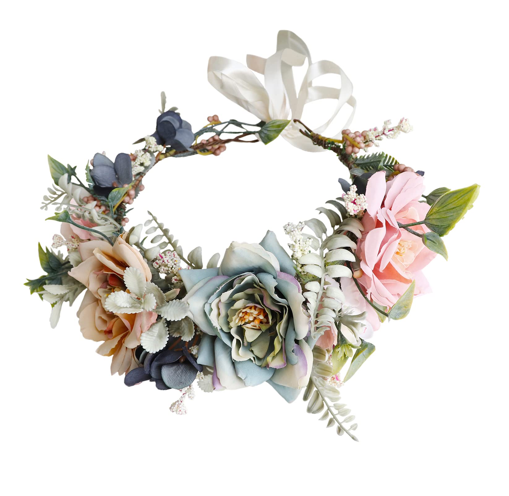 Blumenkrone für Mädchen, Boho-Blumenkranz, Haarkranz, Kopfschmuck, Halo, Party, Abschlussball, Hochzeit, Fotos, Gelb