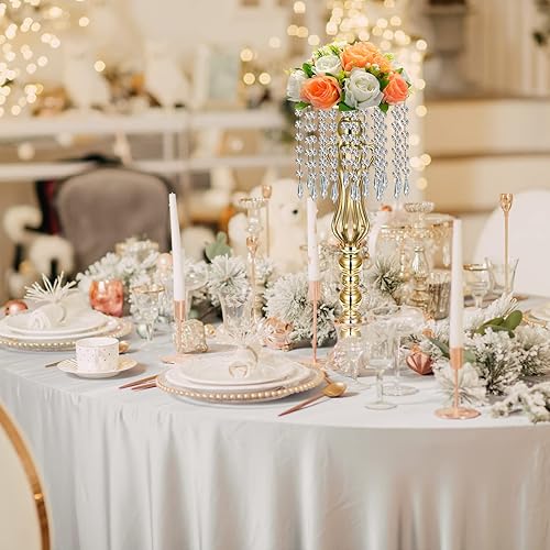 Miniatura 7 de 16 centros de mesa de boda para mesas, centro de mesa de jarrón con cristal de araña, soporte de flores de metal de 21.3 pulgadas, jarrones altos