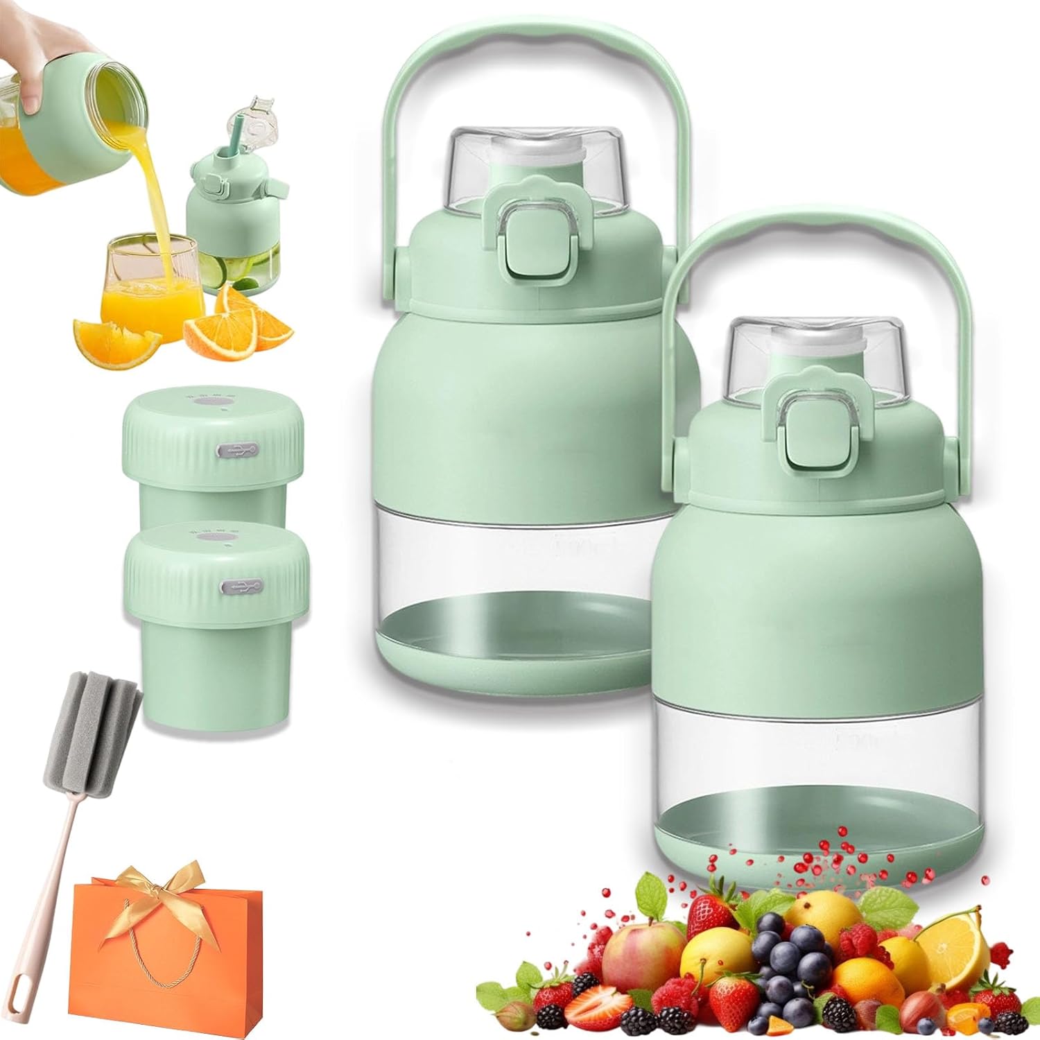 Blender Mini Japan, BPA-Free Electric Citrus Juicer 17 oz, With Straw And Two Lids, Portable Personal Blender for Smoothies, Shakes, Food Prep & Frozen Blendin (2PCS)