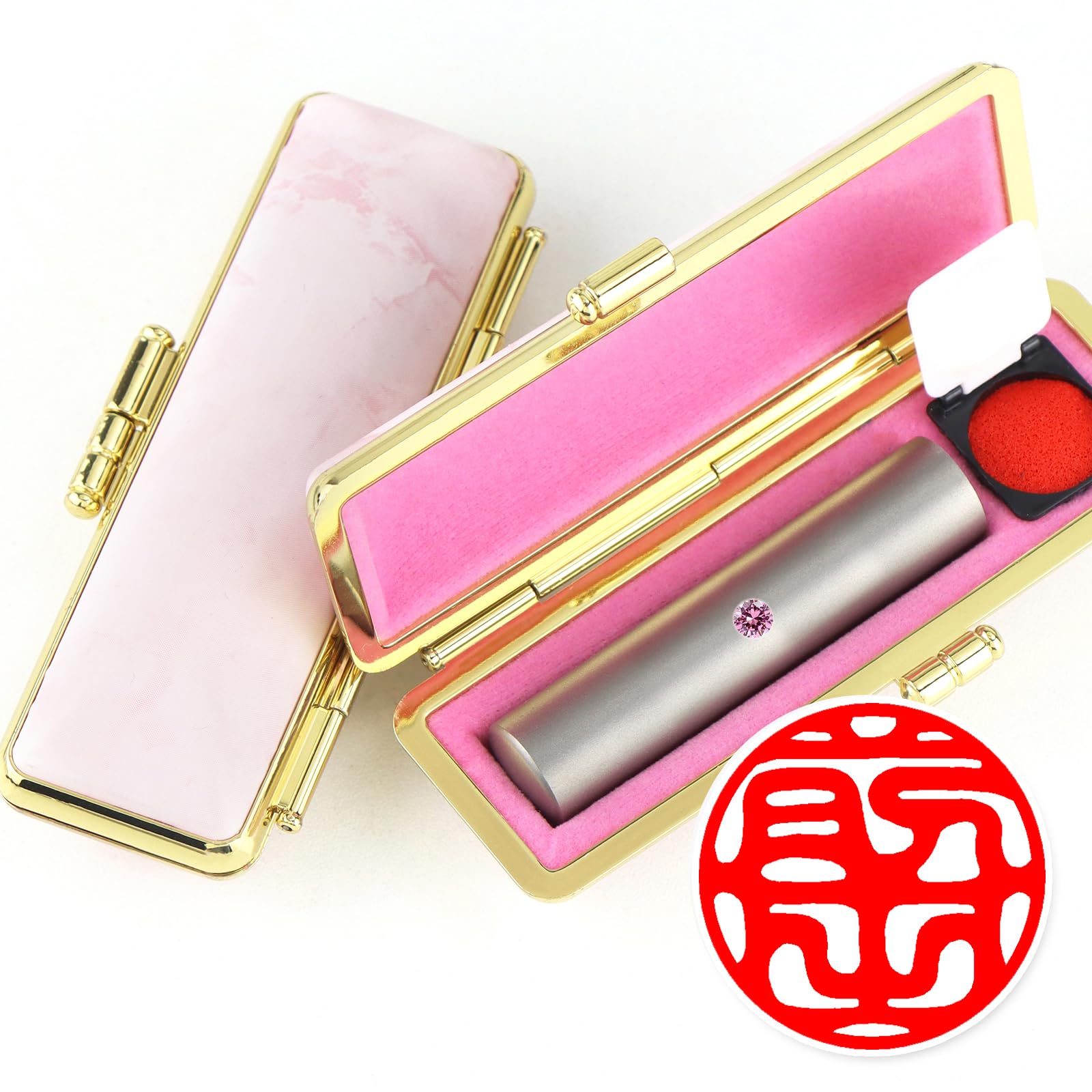HANKO STAR Rubber Stamp, Personal, Bank, Signet, Titanium, Made in Japan, Silver Titanium, 0.4 - 0.7 Inches (10.5 - 18 mm), Selectable Size, Blasted Titanium, Marked, Guide Mark, Stamp Case Marble : O