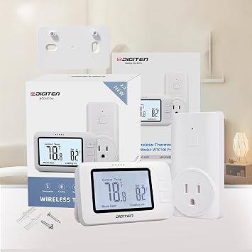 DIGITEN Wireless Thermostat WTC100 Pro Temperature Controller for Cooling & Heating, Remote Controlled Outlet, Easy-to-Use and Programmable Thermostats for Home,Greenhouse