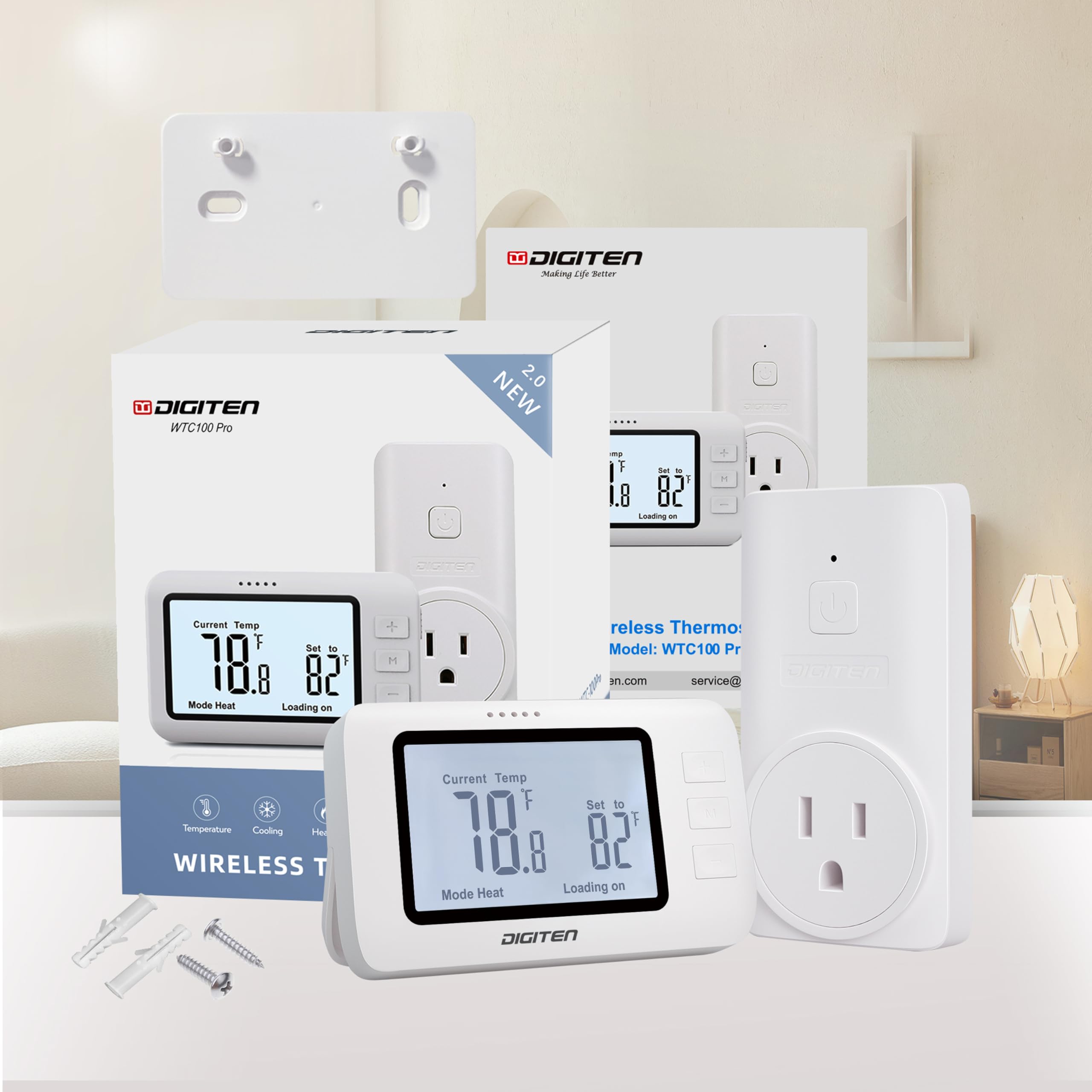 DIGITEN Termostato inalámbrico WTC100 Pro controlador de temperatura para refrigeración y calefacción, salida con control remoto, termostatos programables y fáciles de usar para el hogar, invernadero