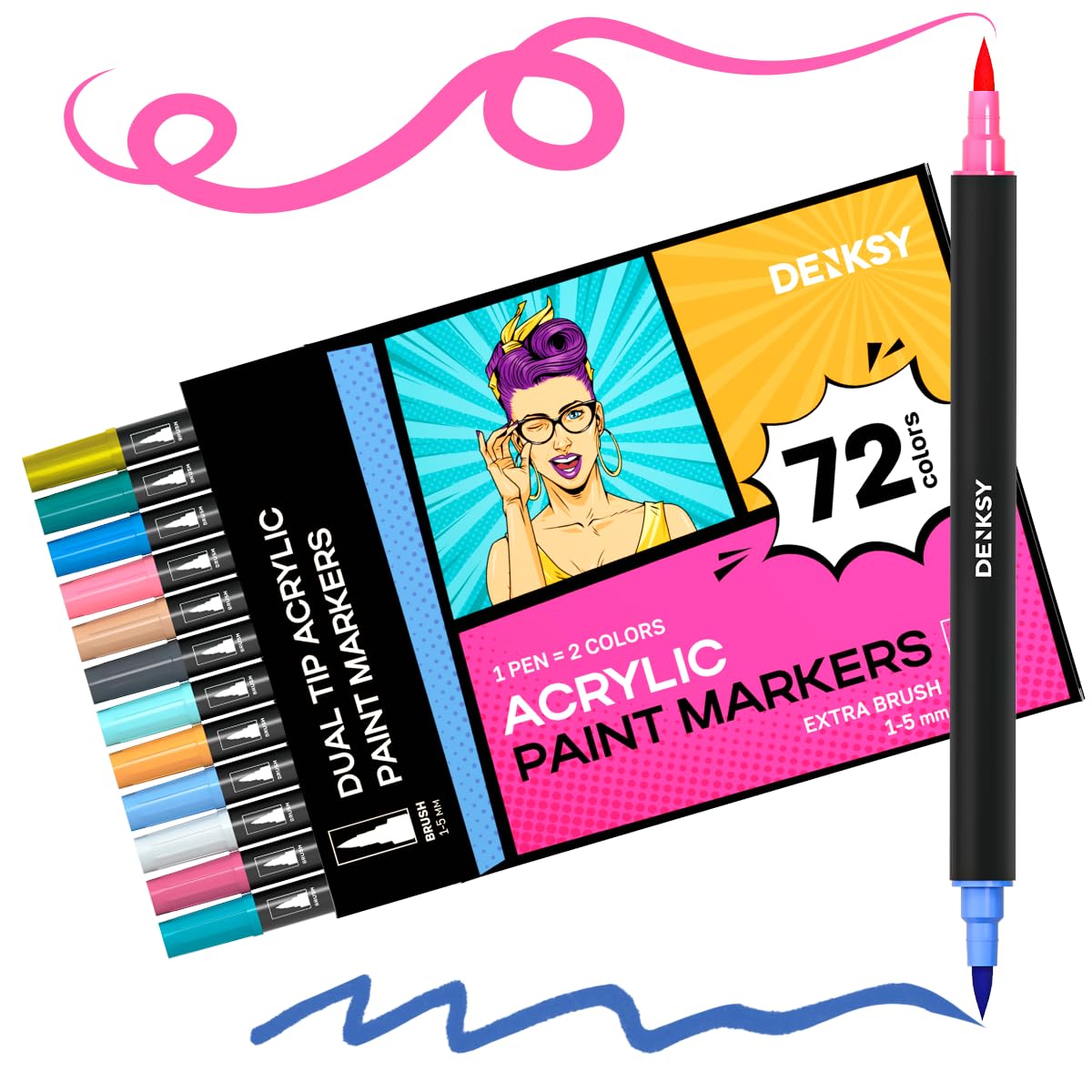 DENKSY Acrylic Paint Markers β Permanent, Waterproof Acrylic Markers for Rock, Fabric, Wood, Glass, Canvas, Paper & DIY Crafts (72)