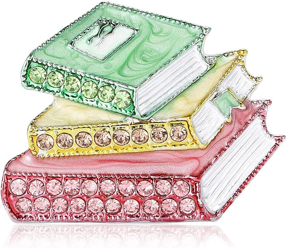 Rhinestone Books Brooch Pin for Women Gold Silver Plated Enamel Crystal 3 Books Brooches Lapel Pins Cute Hat Bag Suit Dress Accessories School Teacher Student Corsage Ornament Jewelry