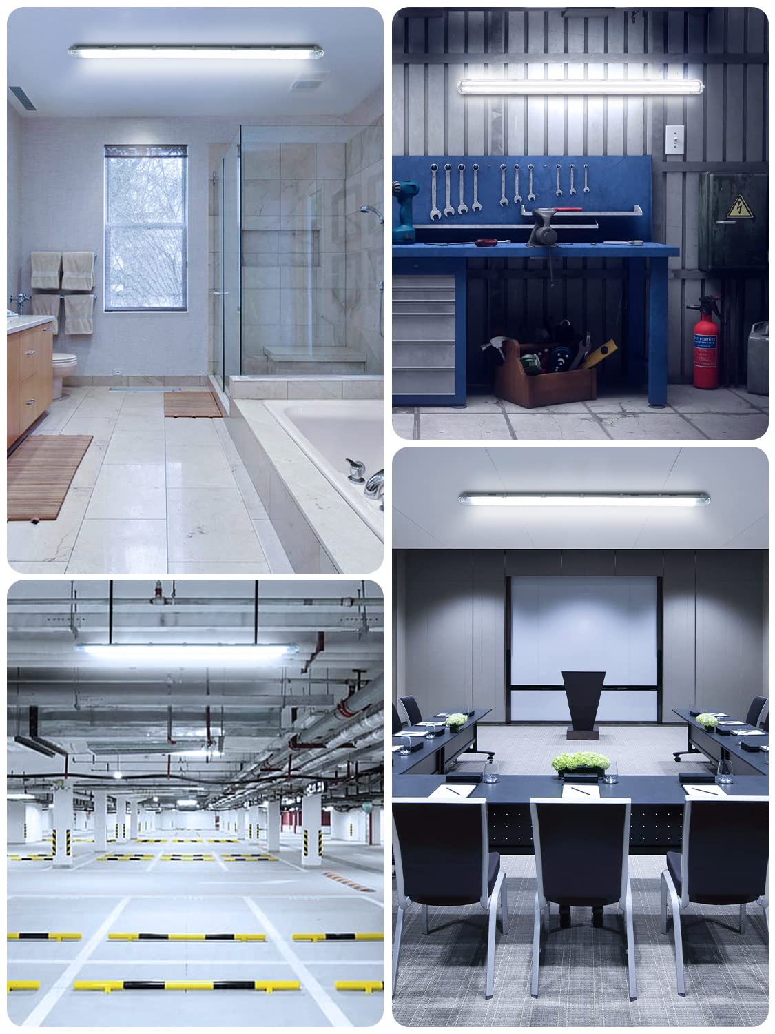 Tubo LED con 2 tubo 150cm,44W 4400LM Tubo Fluorescente LED, 6000K Blanco frío Luz de Techo LED, Impermeable IP65 Barra de Luz LED,Lámpara de Techo para Cocina Baño Garaje Oficina,4 Pieza