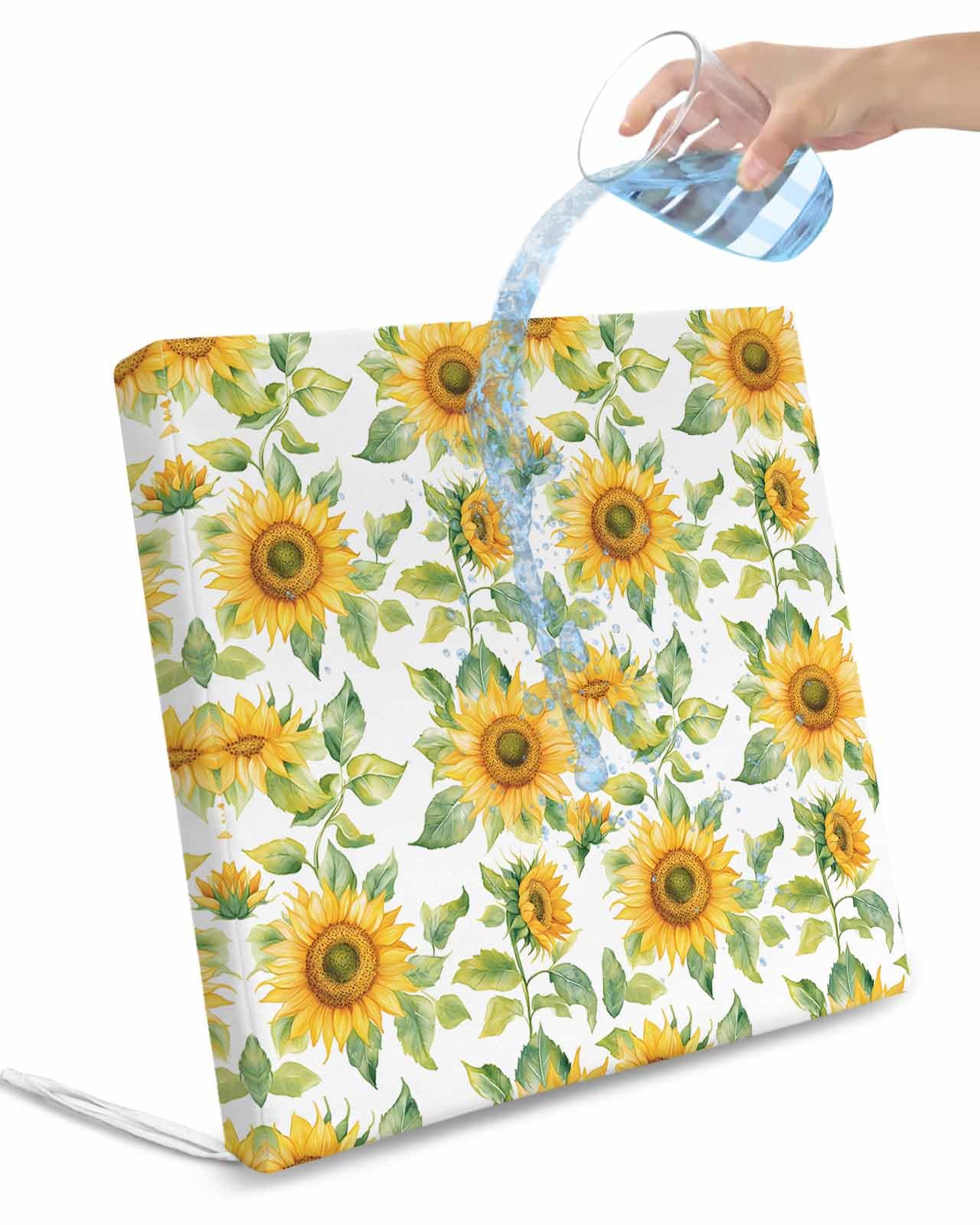 Hokiten Sunflower Outdoor Cushion Chair Cover Set of 4 - Waterproof Couch Seat Covers, Watercolor Summer Botanical Pastoral Patio Furniture Protector Cushions Slipcovers for Sofa/RV, 22