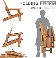 Vista 5 de Silla Adirondack plegable de madera de gran tamaño con respaldo y tabla de asiento premontados, silla de patio de madera para jardín, patio trasero