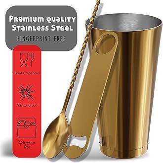 Bar Set Cocktail Shaker Set Bartender Kit, 17 Piece Gold Cocktail Set, Mixology Bartender Kit with Wood Stand, Steel Cocktail Kit, Bar Accessories: 30oz Martini Shaker, Muddler, Cocktail Book & More