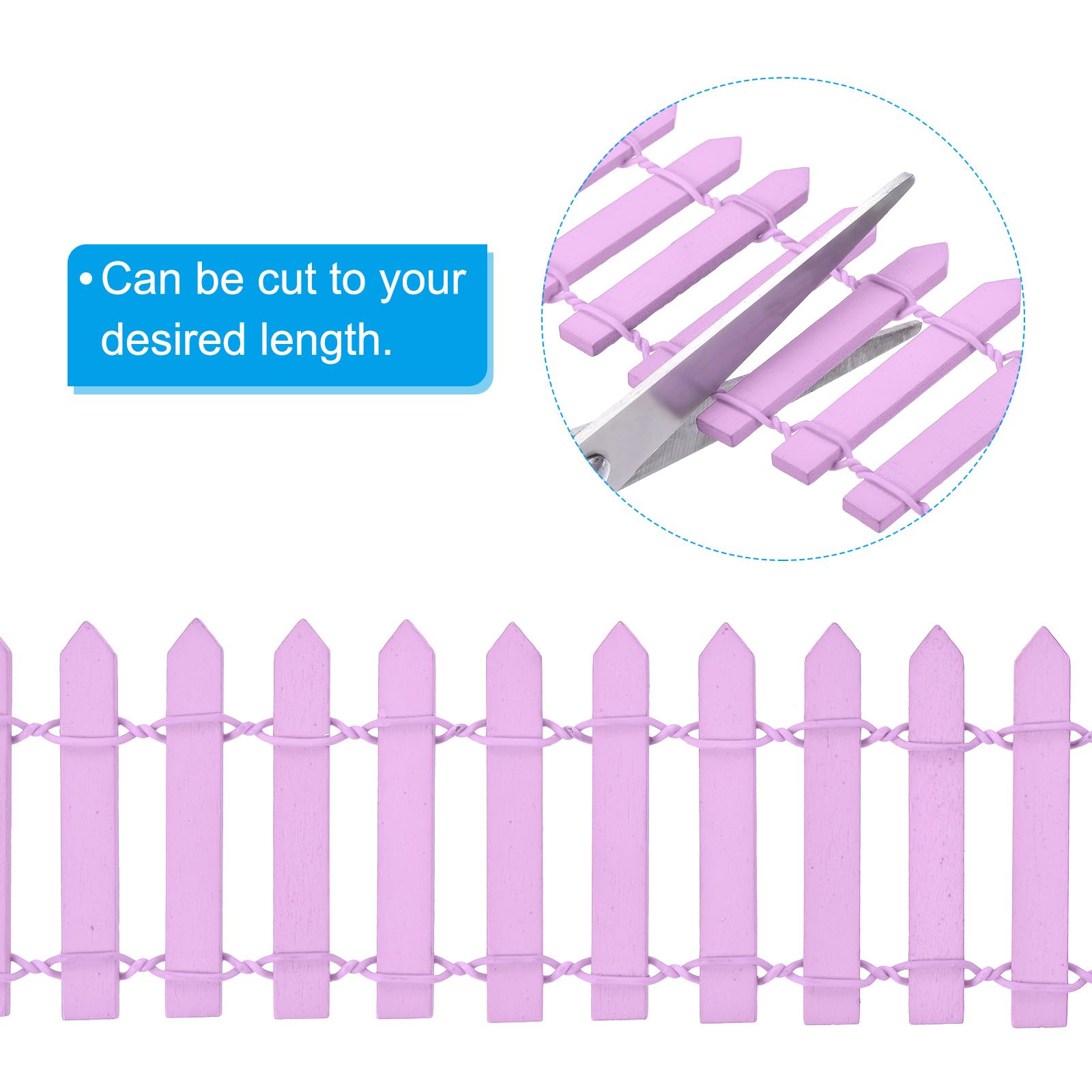PATIKIL 39" L x 2" H Miniature Fairy Garden Fence, Mini Ornament Wood Picket Fence for DIY Dollhouse Garden, Purple - Image 4