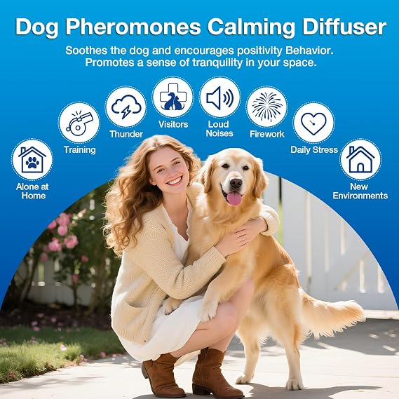 Dog Calming Pheromones Diffuser 6 in 1 Kit Appeasing Pheromone Diffuser to Calm (2 Plug in+4 Pack 48ml Refill) for Stress Barking Pee Accidents Chewing Aggression Separation Anxiety Relief 120 Days