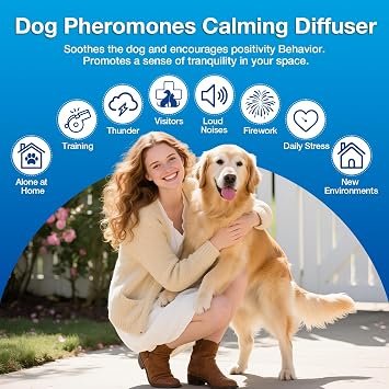 Dog Calming Pheromones Diffuser 6 in 1 Kit Appeasing Pheromone Diffuser to Calm (2 Plug in+4 Pack 48ml Refill) for Stress Barking Pee Accidents Chewing Aggression Separation Anxiety Relief 120 Days