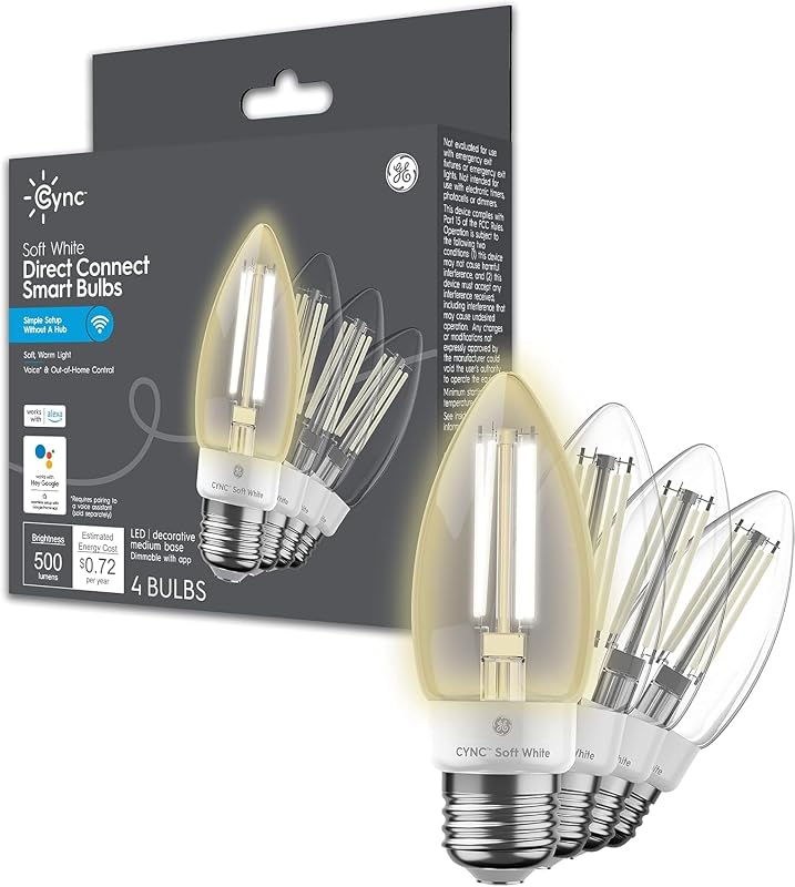 GE Smart LED Light Bulb, B11 Candle Light Bulb – Works with Amazon Alexa & Google Home, 60W Equivalent, Soft White, 2.4GHz WiFi (4-Pack)