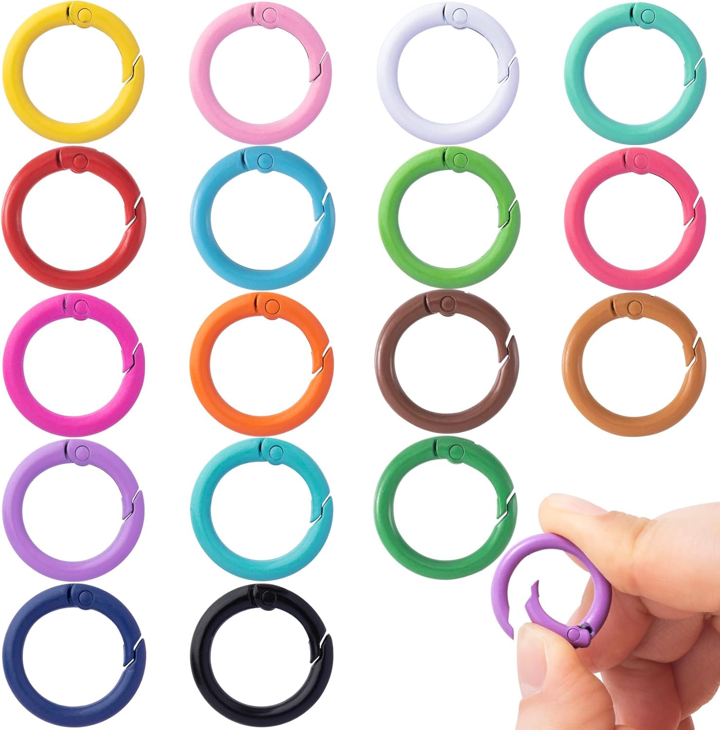 Product image of HINZIC 34Pcs 25mm Round Spring O Rings, Colorful Metal Carabiner Snap Buckle Clip Trigger DIY Accessories for Purse Keyrings Keychain Handbag Lanyard