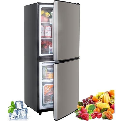 4.2 Cu Ft Mini Fridge for Bedroom, 2 Door Small Fridge, 7 Level Thermostat, LED Light, Small Refrigerator for Bedroom, Office, Dorm