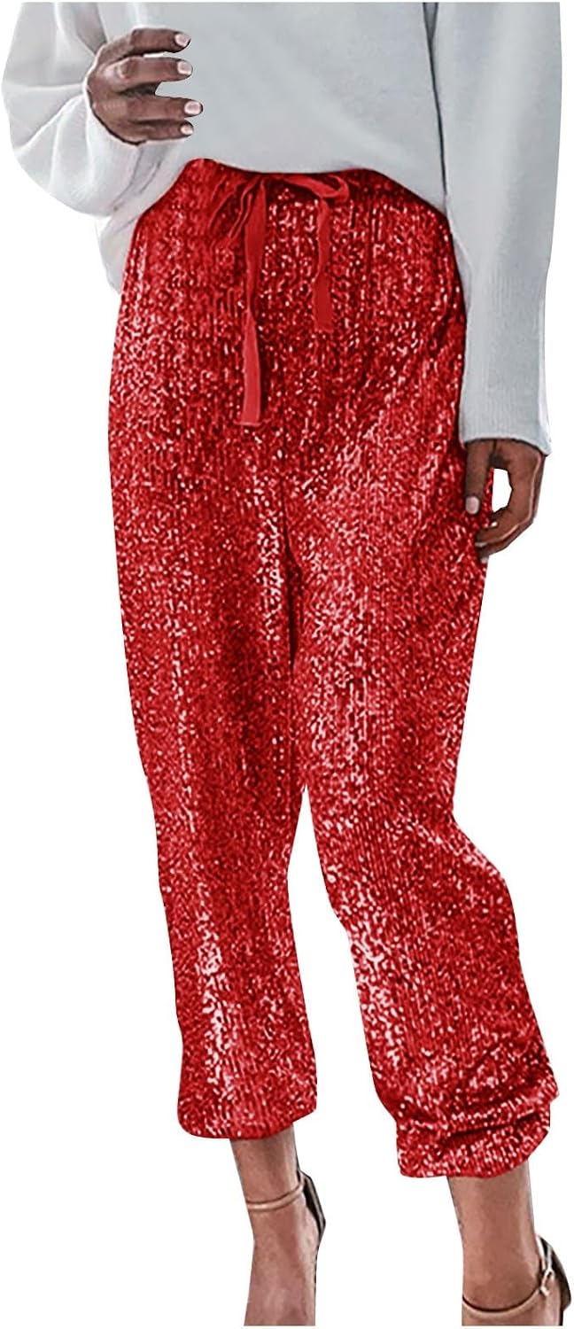 Womens Glitter Shiny Sequins Hip Hop Dance Baggy Harem Pants Bloomers Stretchy Trousers
