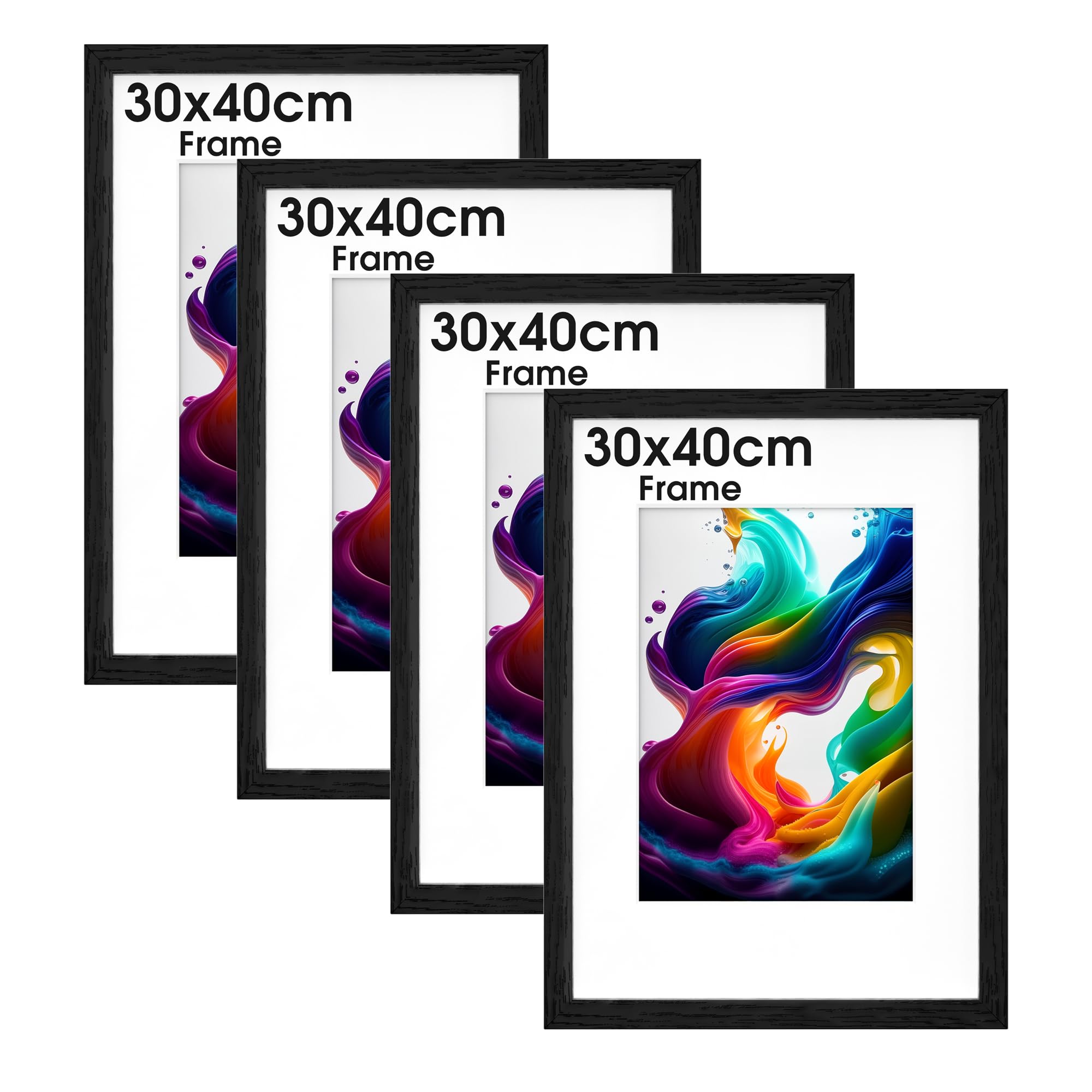 HueeeJot 30x40 picture frame 4 Pack - Wall Gallery 30 x 40cm picture frame with Engineered Wood - Photo Frames Suitable for Artwork, Family Photos, and Gifts for Friends and Relatives, Black