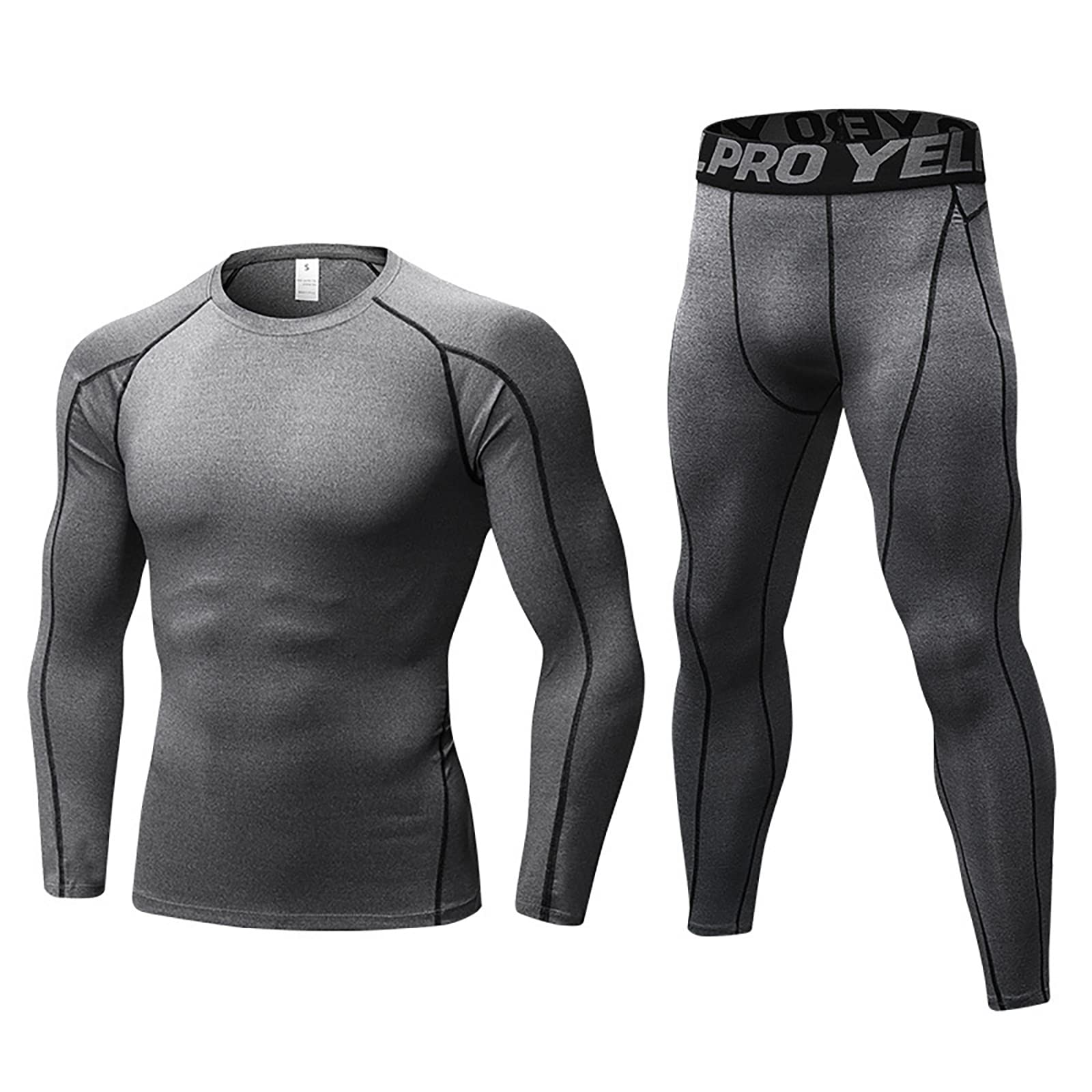 Hotfiary Men's Compression Set Pants Long Sleeve Shirt Thermals Base Layer Cold Weather Gear Long Johns for Winter Running