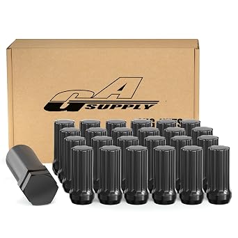 GAsupply 14x2 Lug Nuts Black, M14x2 Closed End Acorn Tuner Lug Nuts for Aftermarket Wheels, 2 Inch 50mm Tall, 24 Pack +1 Spline Lug Nut Key