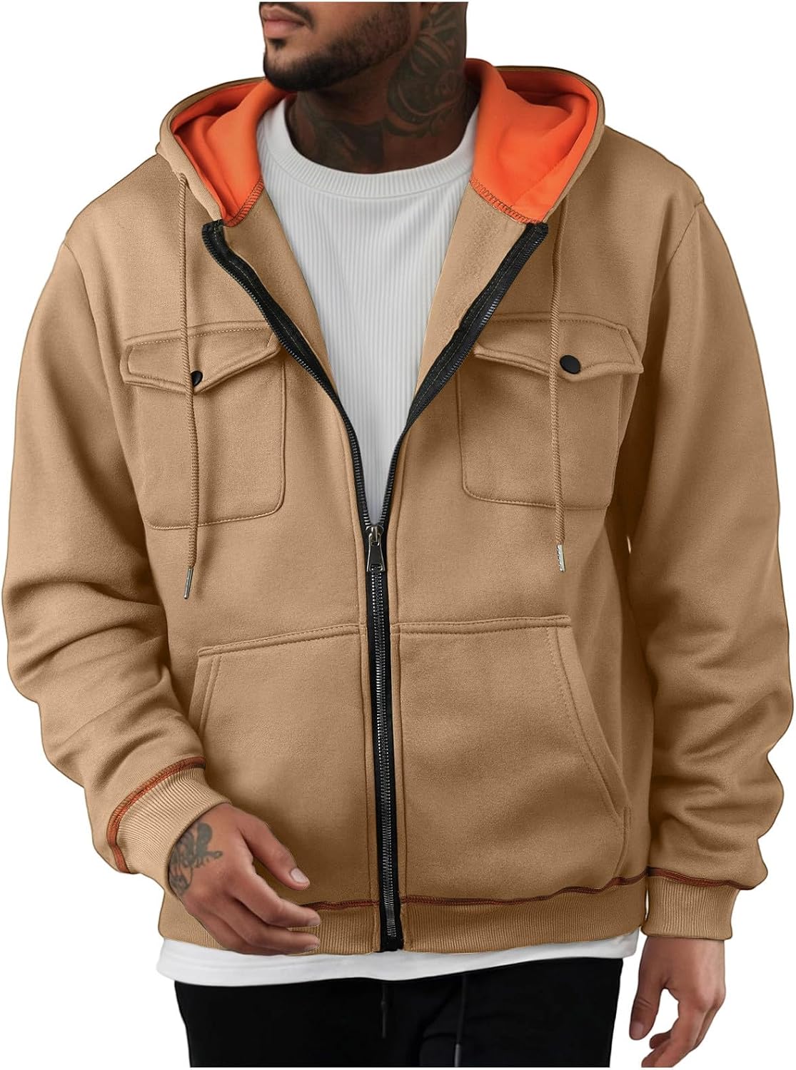 Men's Full Zip Hoodie Multi Pocket Streetwear Casual Jacket Sweatshirt | Gray Sweatshirt Pullover Hoodie Mens Summer Clothes Men Crewneck Purple Jackets Custom Graphic T-Shirts Gifts Men'S Fashion