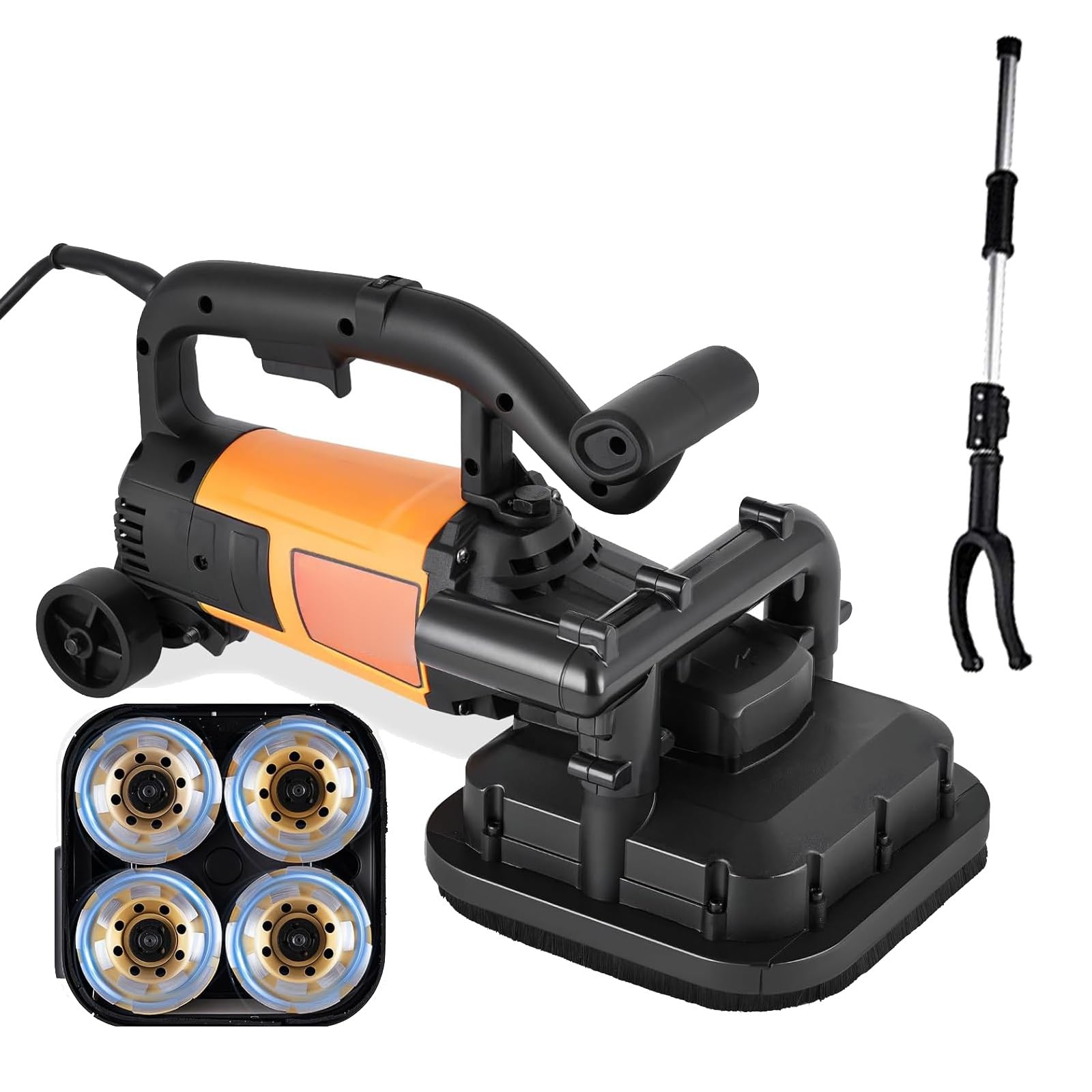 SBCGFY 4 Head Concrete Grinder, Electric Concrete Surface Grinder With 3 Types Of Grinding Discs, Handheld Drywall Sander With Extension Rod