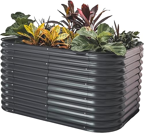 Vego garden Kits de cama de jardín elevada extra alta de 32 pulgadas, caja modular elevada 6 en 1 para verduras, flores, frutas, ovalada, de metal,