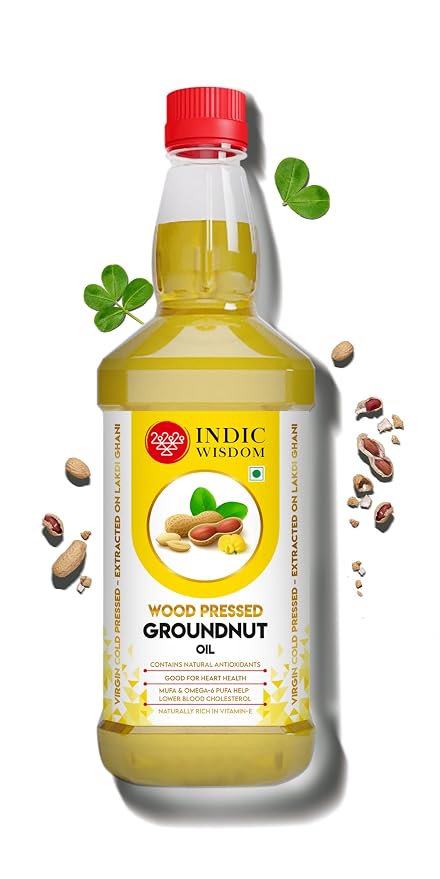 IndicWisdom Wood Pressed Groundnut Oil 1 Liter (Cold Pressed Groundnut Oil - Extracted on Wooden Churner)