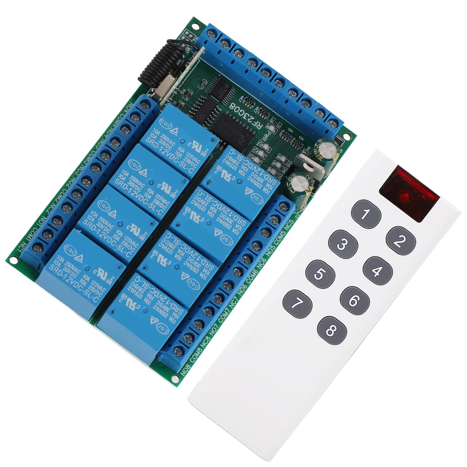 Télécommande à 8 Canaux, 8 Canaux 433,92 MHz, Encodage Fixe Multifonctionnel, Module de Télécommande de 100 Mètres, Commutateurs de Sortie (12V)