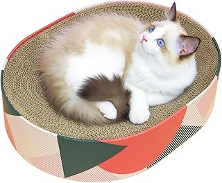 MSBC Cat Scratcher Carboard Bed Lounge Couch for Indoor Cats Oval Shape 17"x13", Kitty Cat Scratching Pad Recycle Corrugate Scratcher Long Lasting Furniture