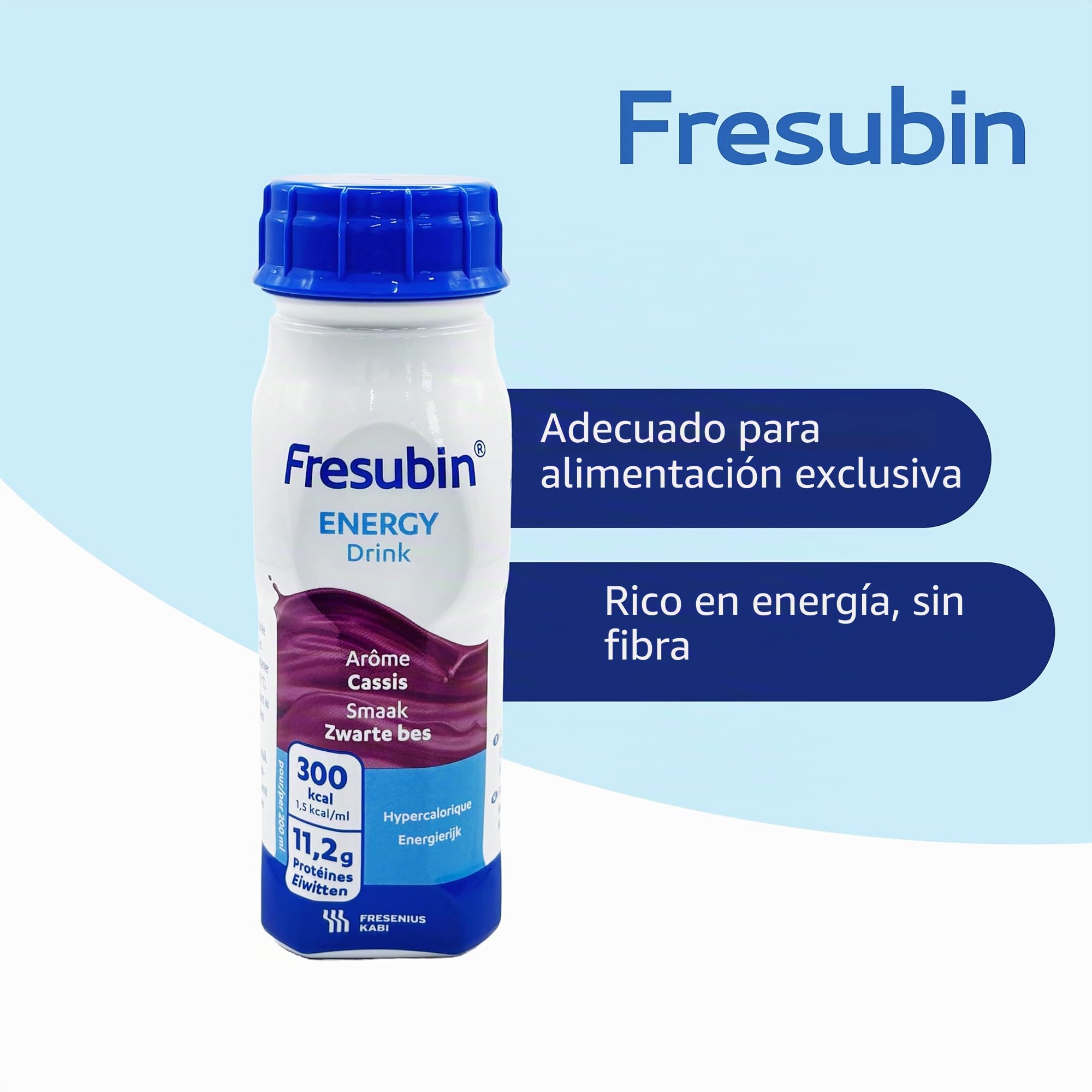 Fresubin Bebida energética – Frutas del bosque de alimentos altos en calorías de Fresenius Kabi, 300 kcal por botella, baja en lactosa, sin fibra, ideal para desnutrición (200 ml (24 unidades), fruta